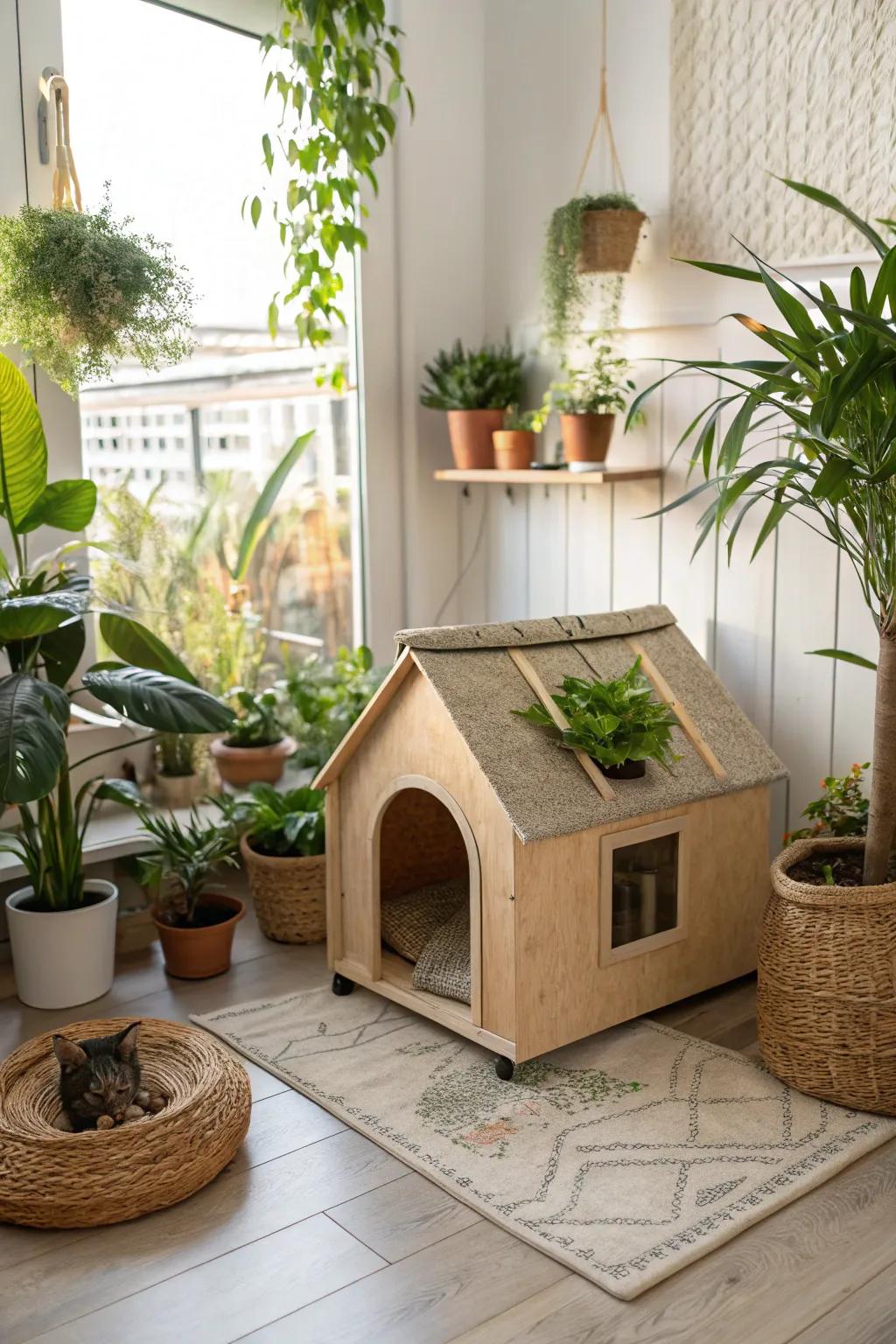 An eco-conscious haven conducive to the well-being of both cats and their guardians.