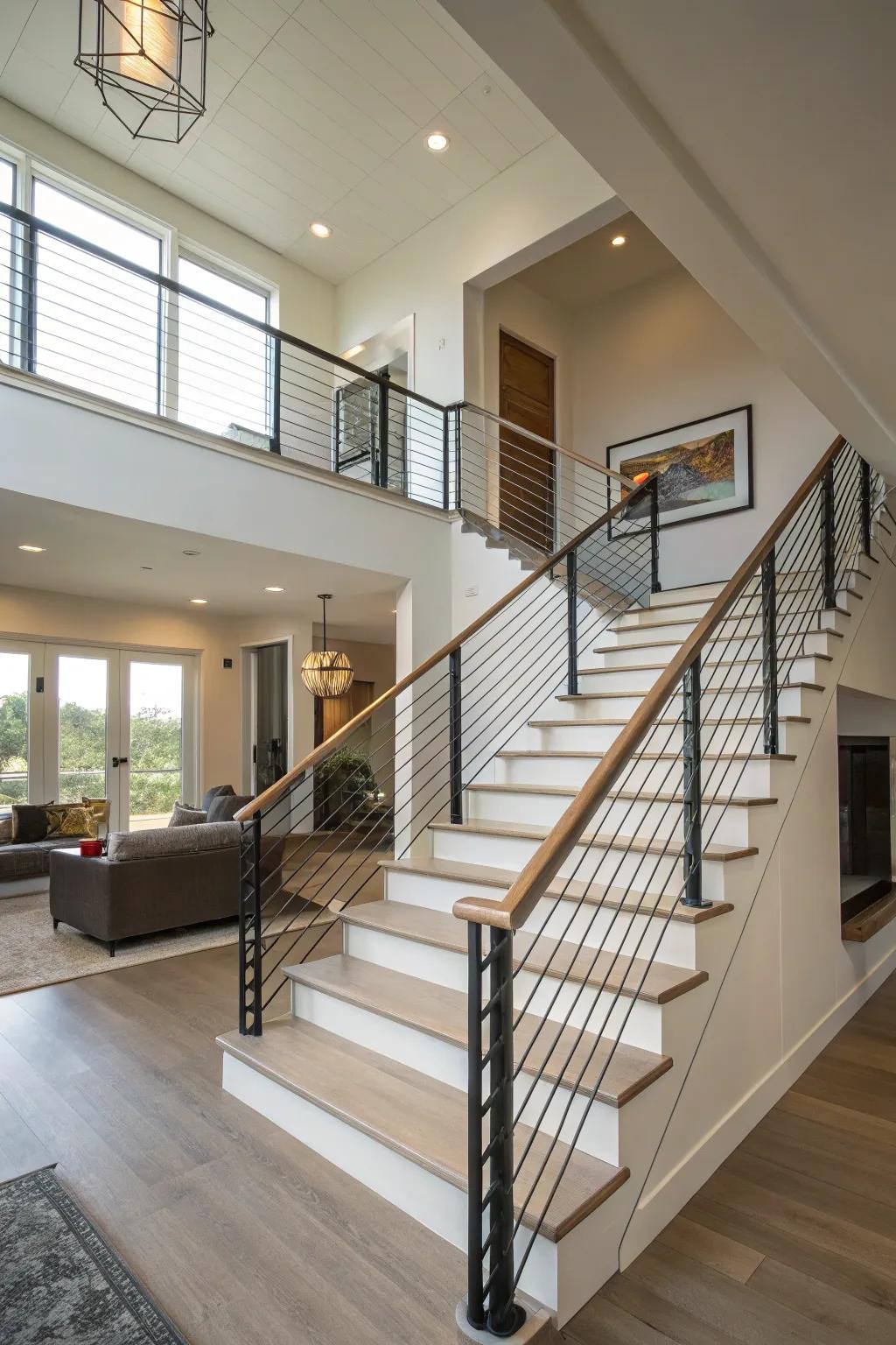 Cable railings maintain an open and airy atmosphere.