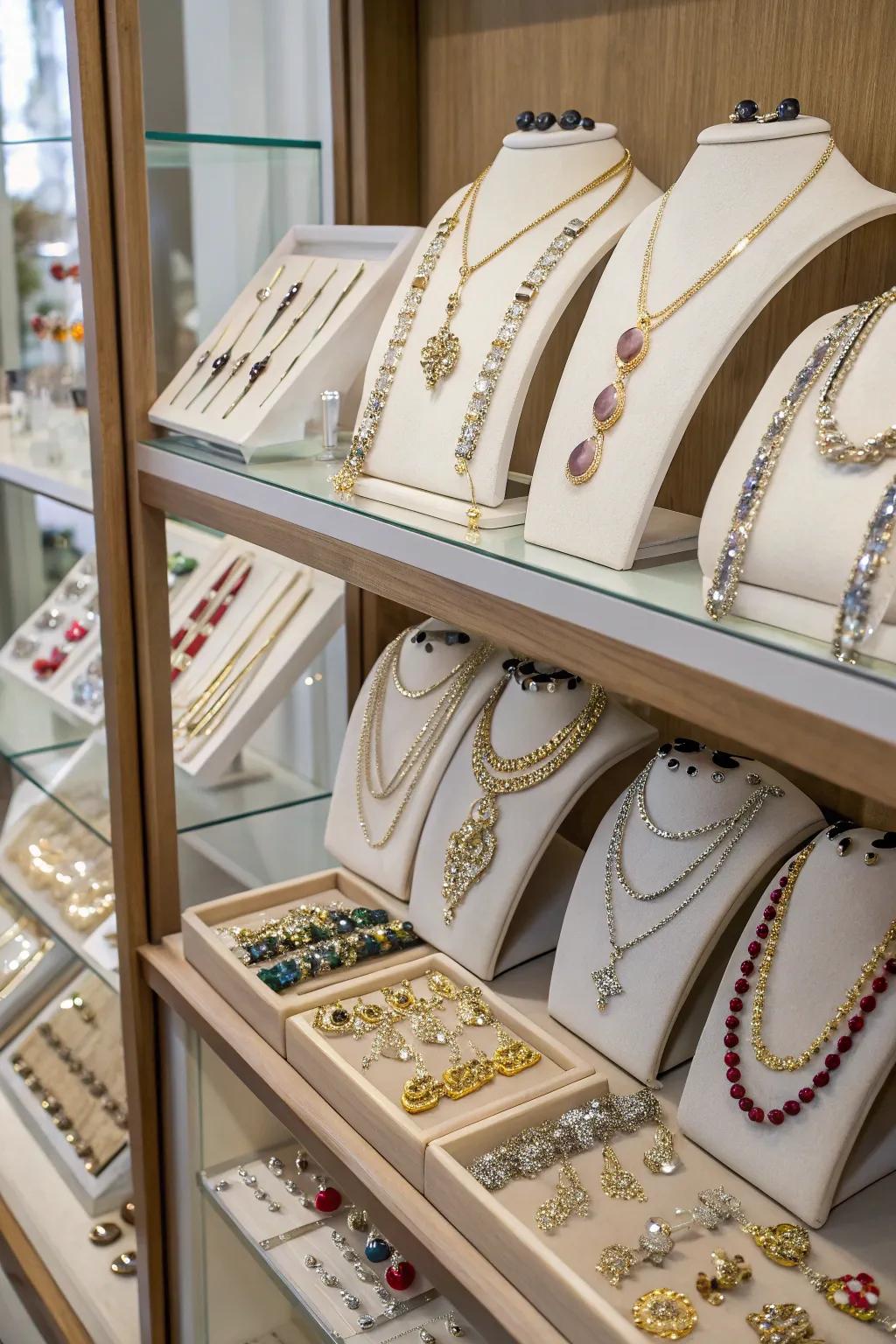 Generate a perception of abundance with densely arranged shelves.