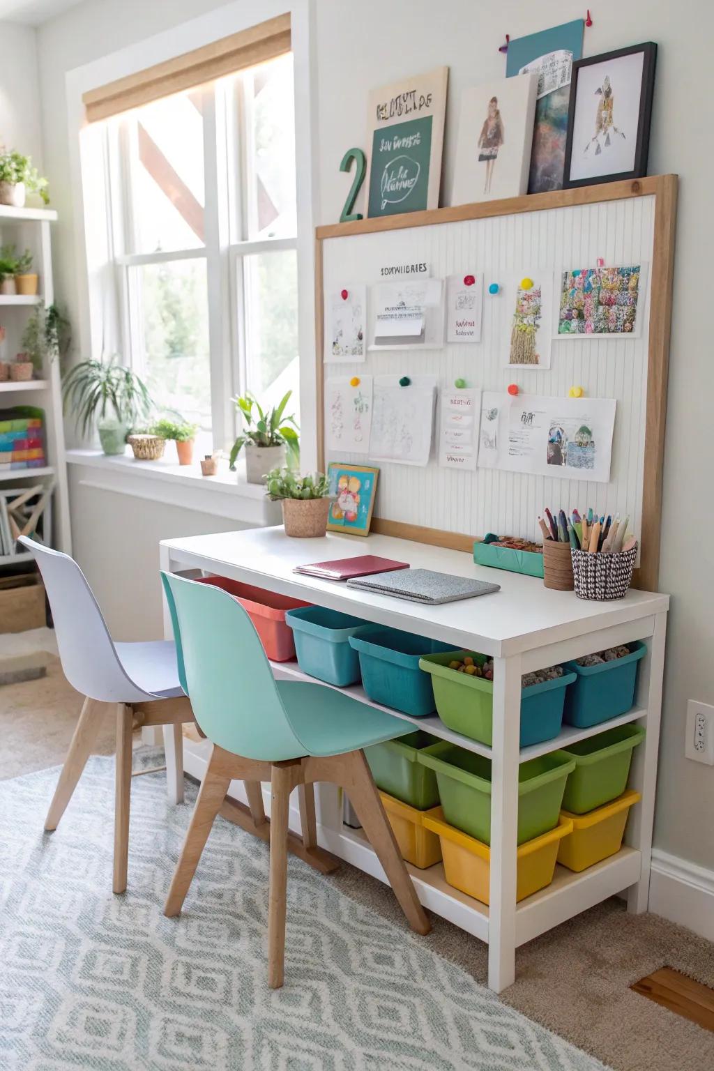 Shared desks promote teamwork and strengthen sibling bonds.