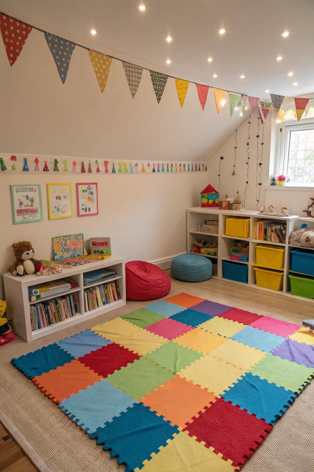 Colorful play zones become the focal point of activity.