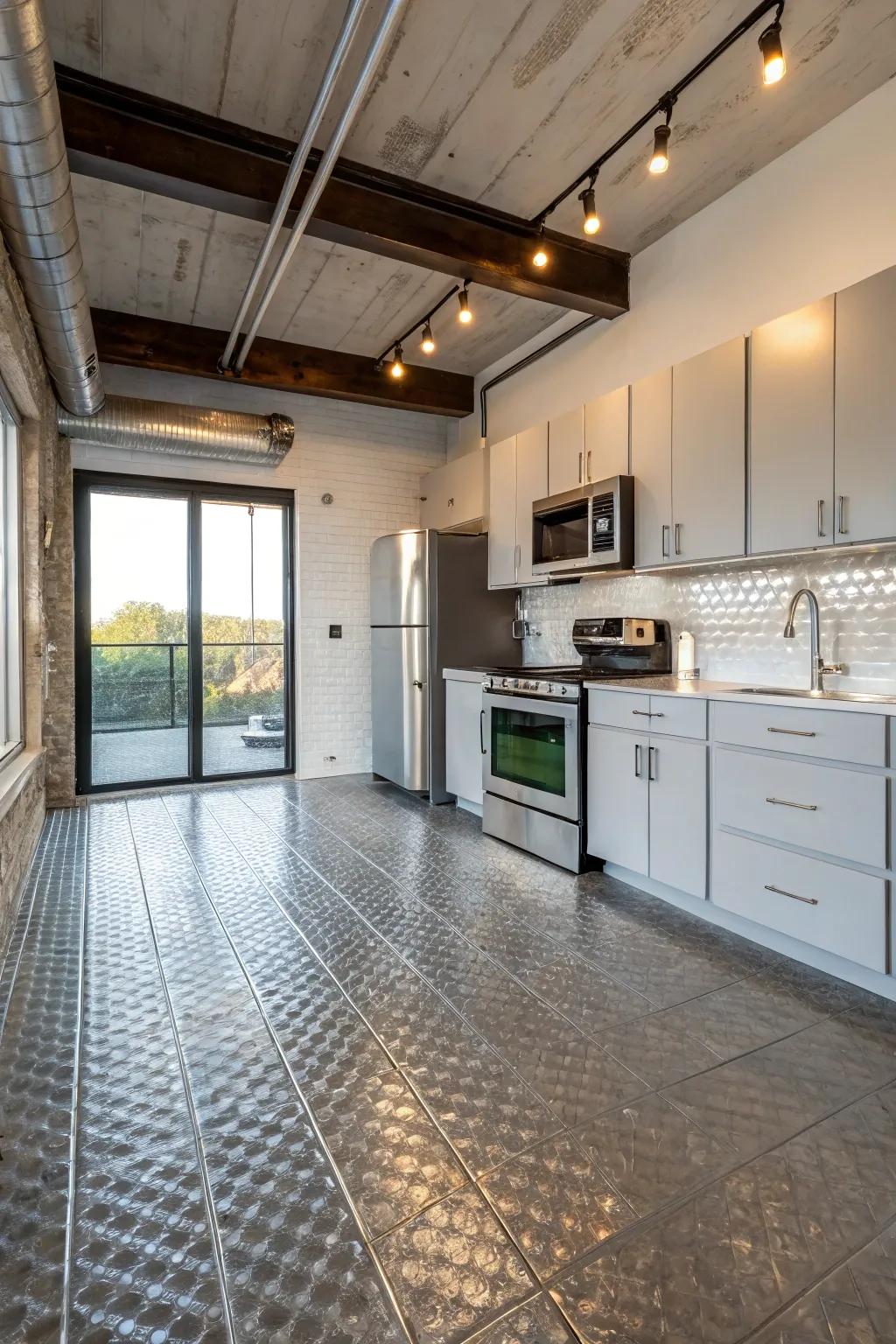 Incorporate an industrial vanguard utilizing metallic-inspired tiles.