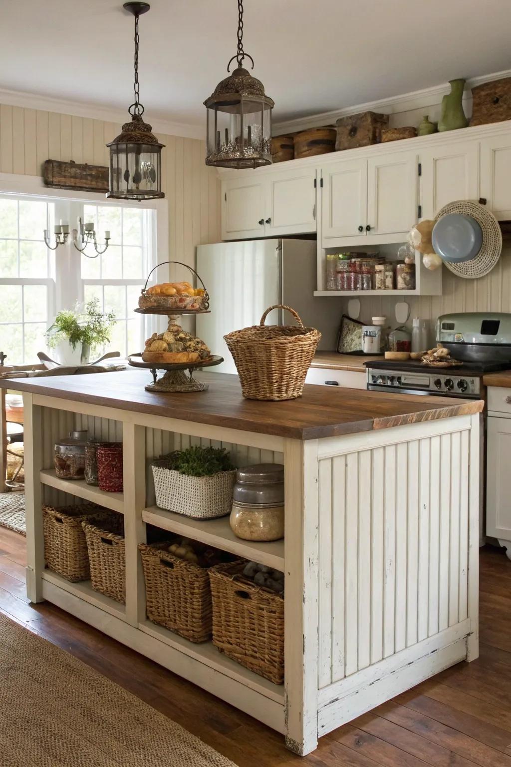A farmhouse-inspired island featuring appealing panel inserts.