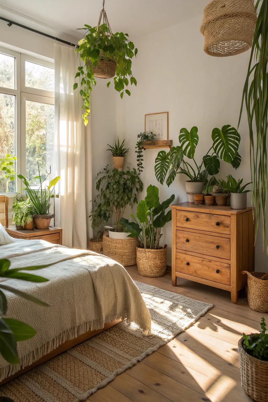 Items from nature introduce a fresh and lively feel to the bedroom.