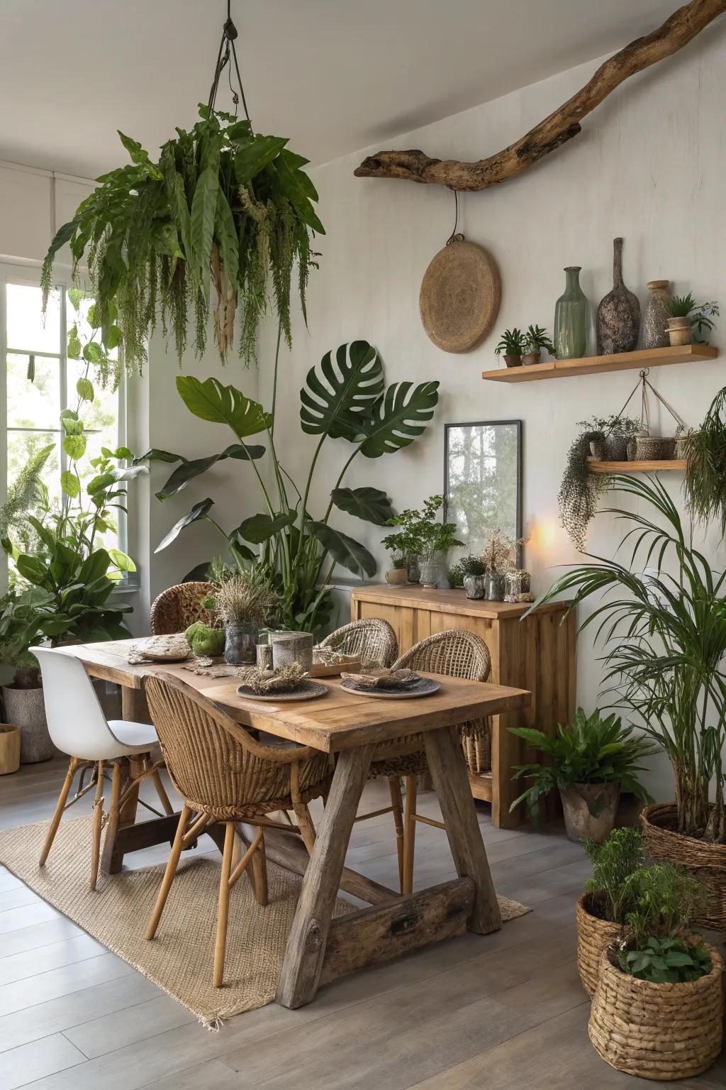 Natural accents imbue life and personality into the dining area.