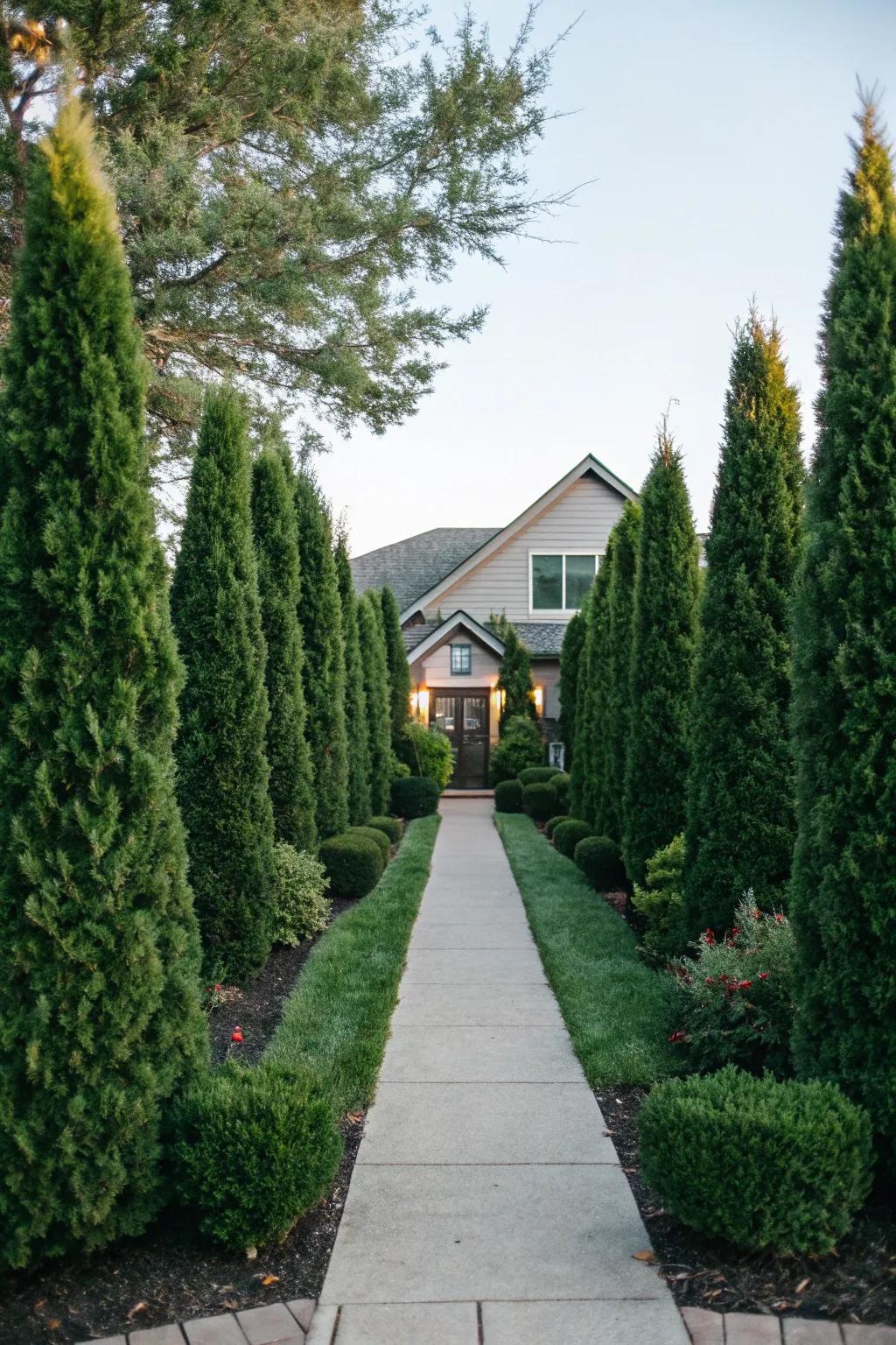 Thuja by your entrance evokes a grand and inviting statement.