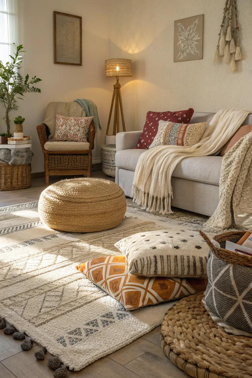 Textures contribute warmth and dimension.