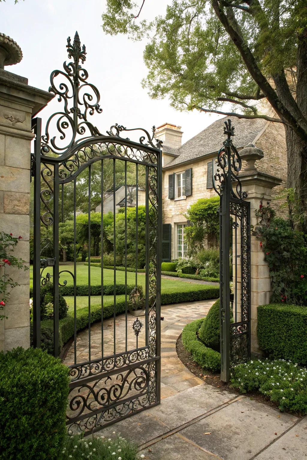 Wrought iron gates offer timeless elegance and durability.