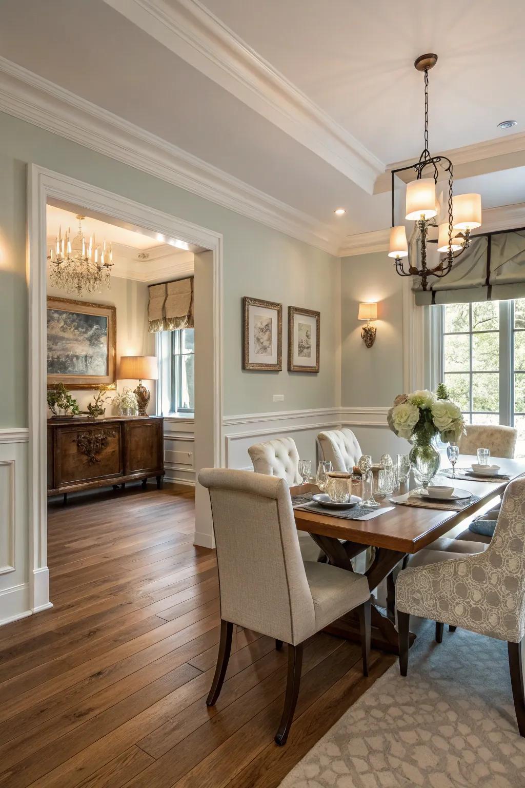 A neutral hue scheme that fosters a serene and sophisticated dining environment.