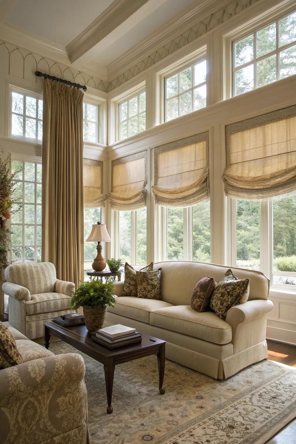 Concertina shades offer a tailored and sophisticated appearance.