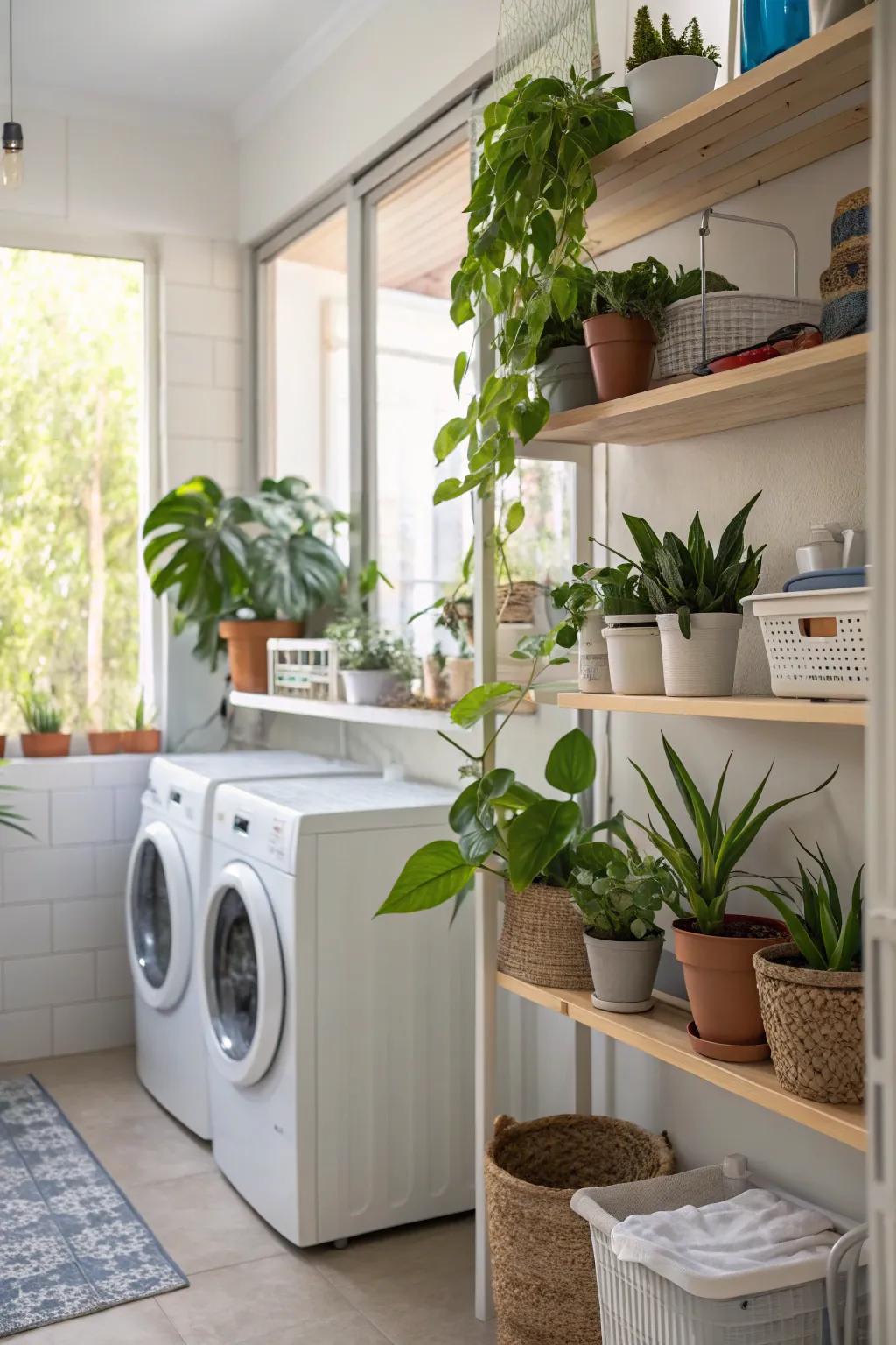Introduce vibrancy to your laundry area with plants.
