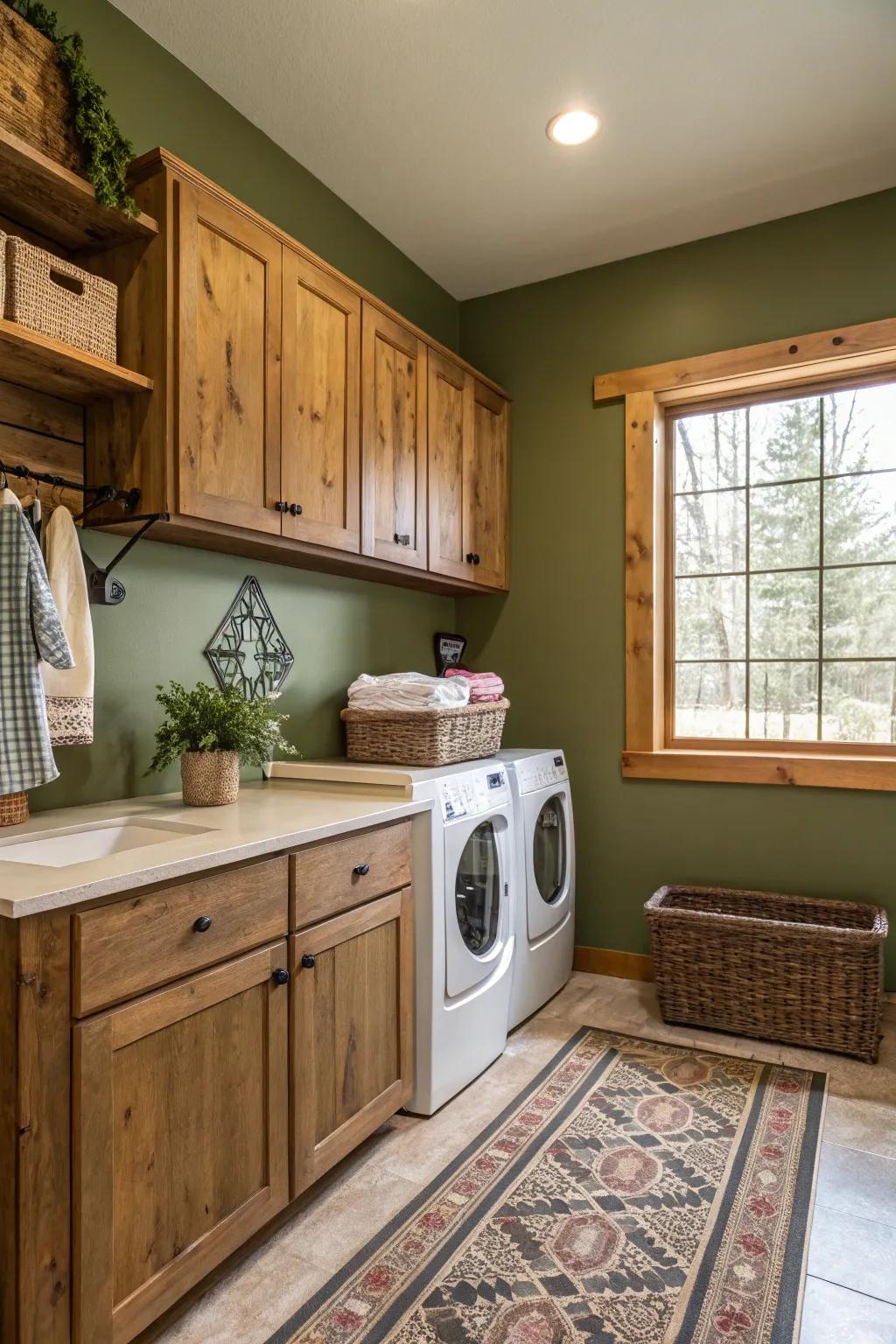 Herbal green contributes down-to-earth class to your laundry space.