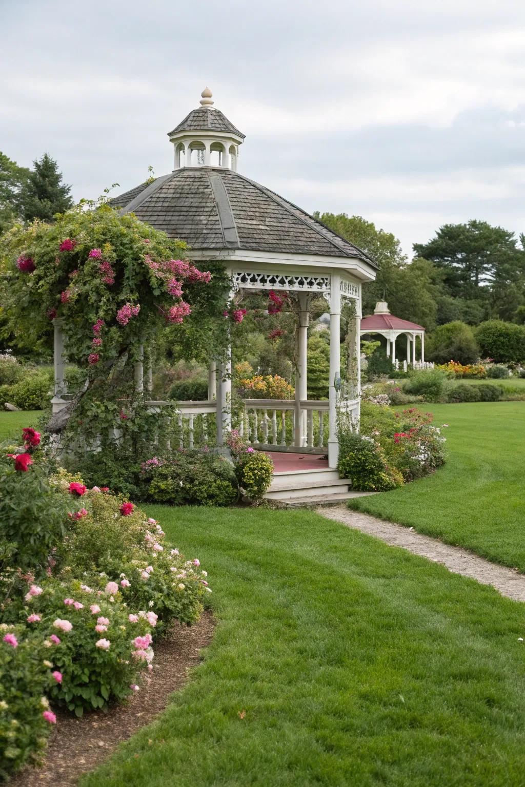 An exquisite garden structure lending shade and style to the garden.