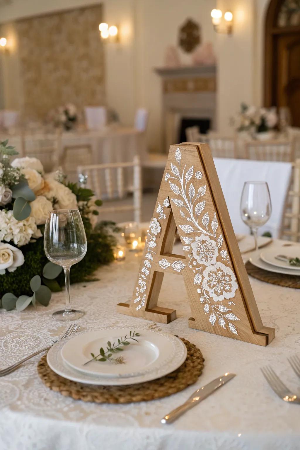 A stenciled wooden letter perfect for formal occasions.