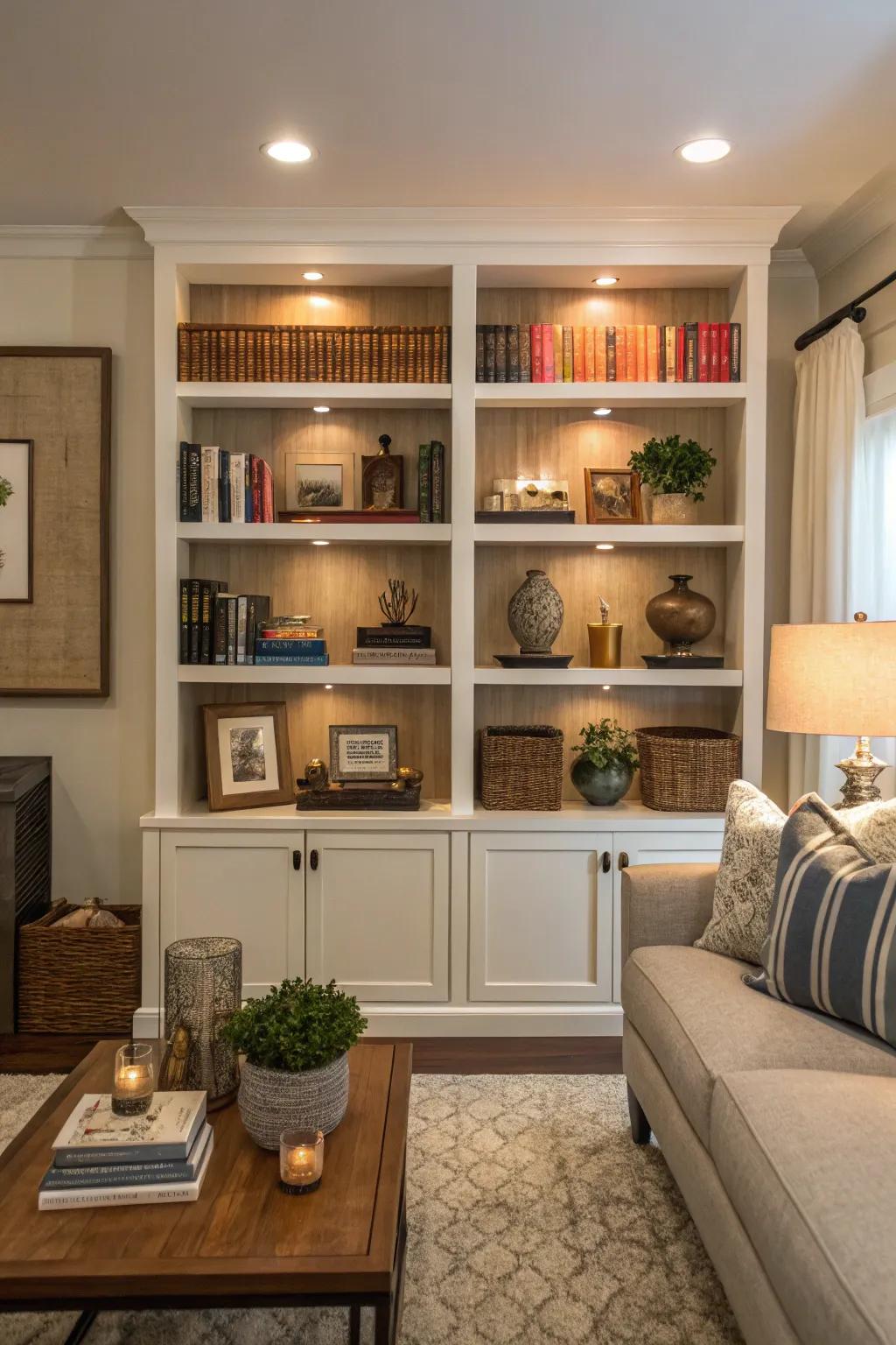 Symmetrical shelves imparting official refinement.