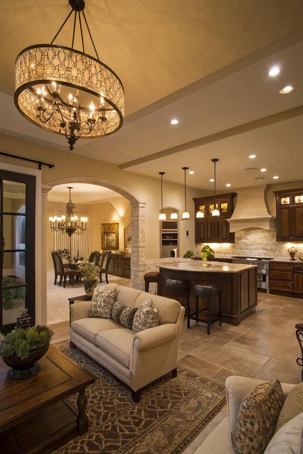 Stylish lighting enhances the atmosphere and serves as a focal point.