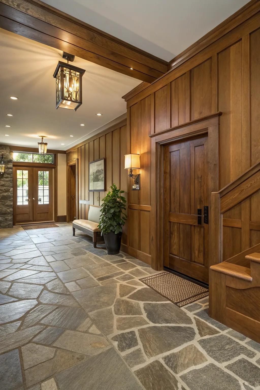 A lobby featuring genuine substances for a warm atmosphere