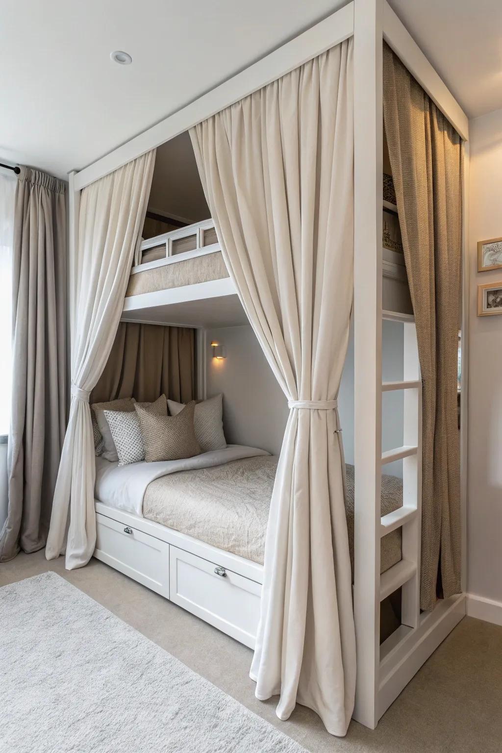 Draperies around your platform bed enhance the style and privacy of your room.