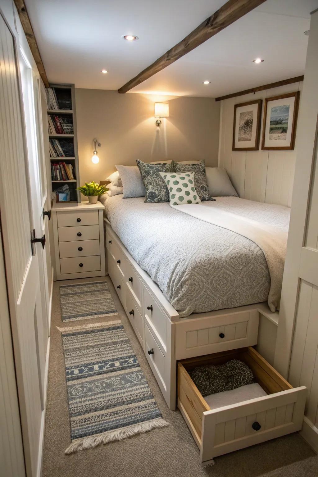 Multifunctional furnishings maximize efficiency.