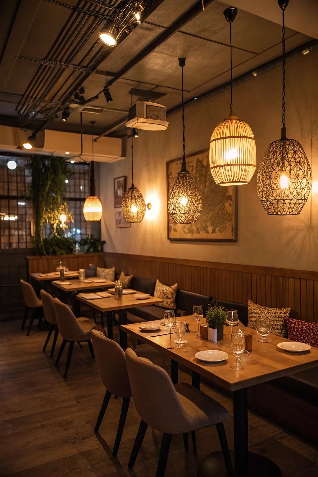 Gentle luminescence fosters an intimate dining ambiance.