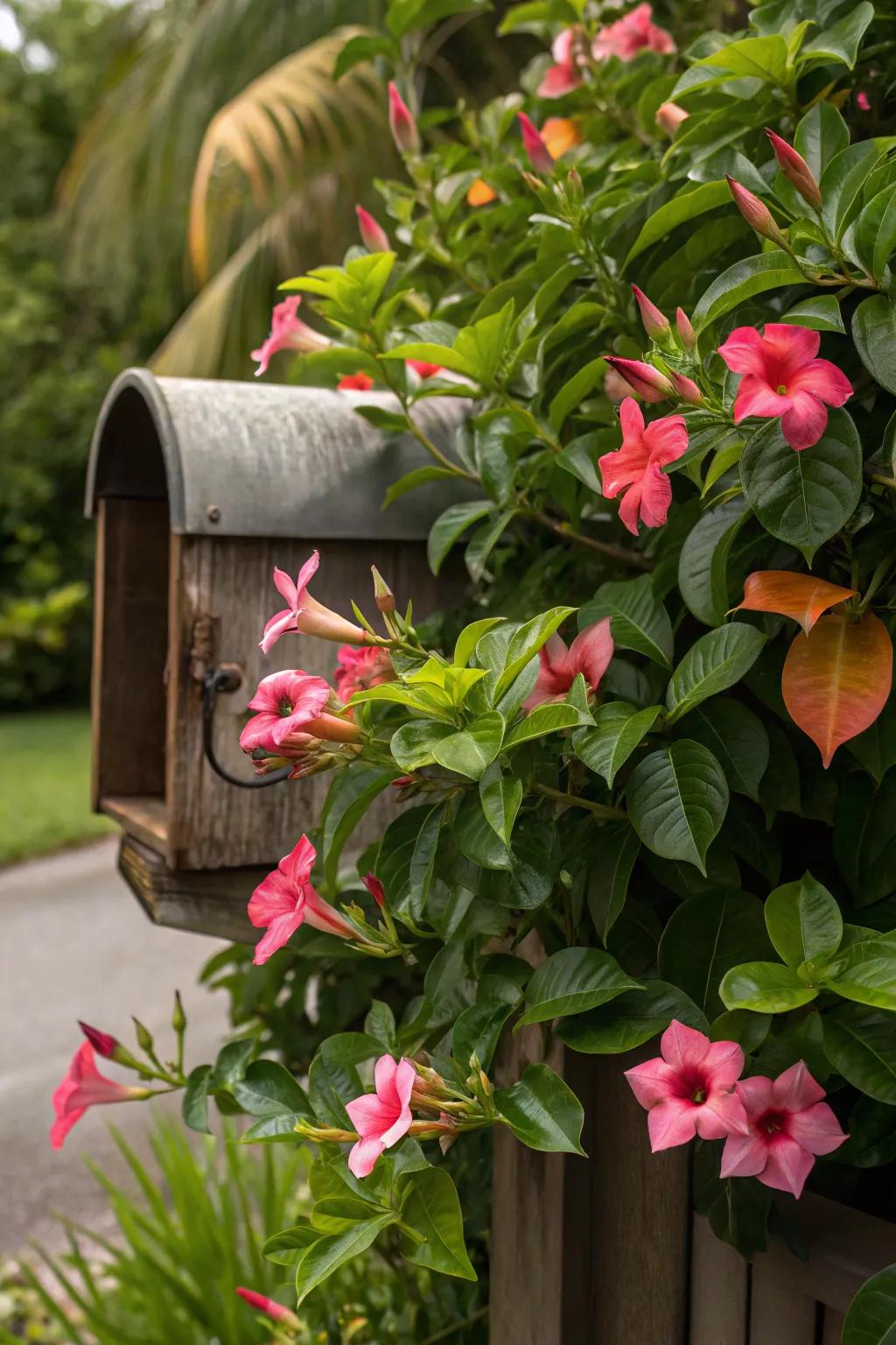 Tropical flowers bring a splash of exotic color to your mailbox.