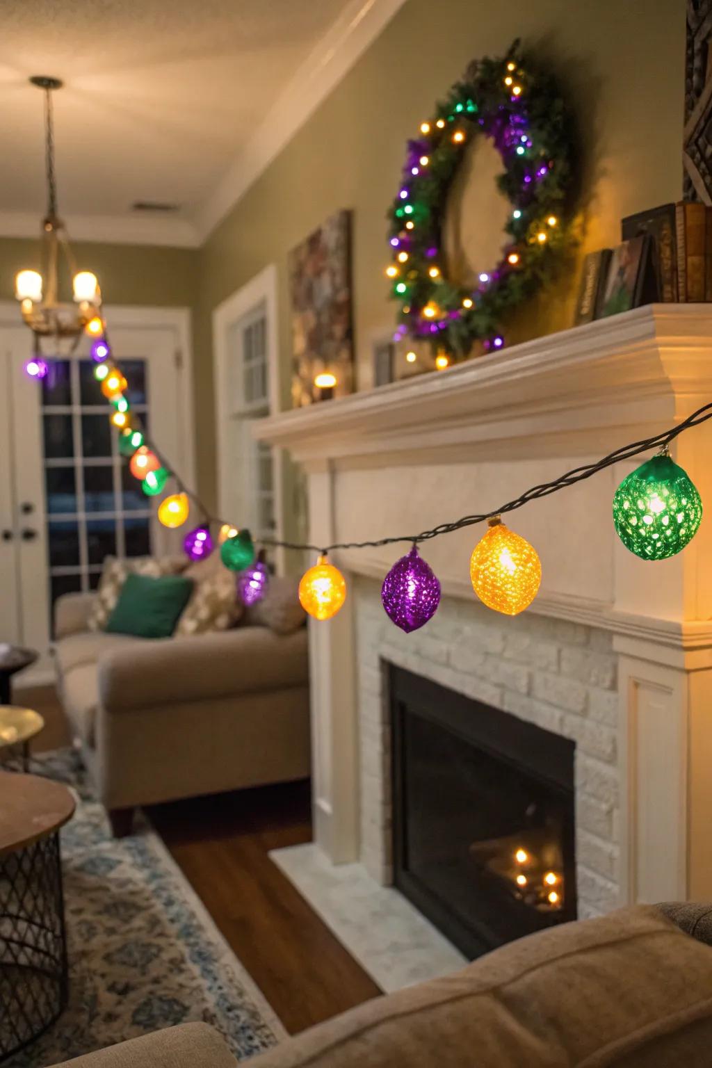 Rope illumination adds a gentle, festive glow to any Mardi Gras festivity.