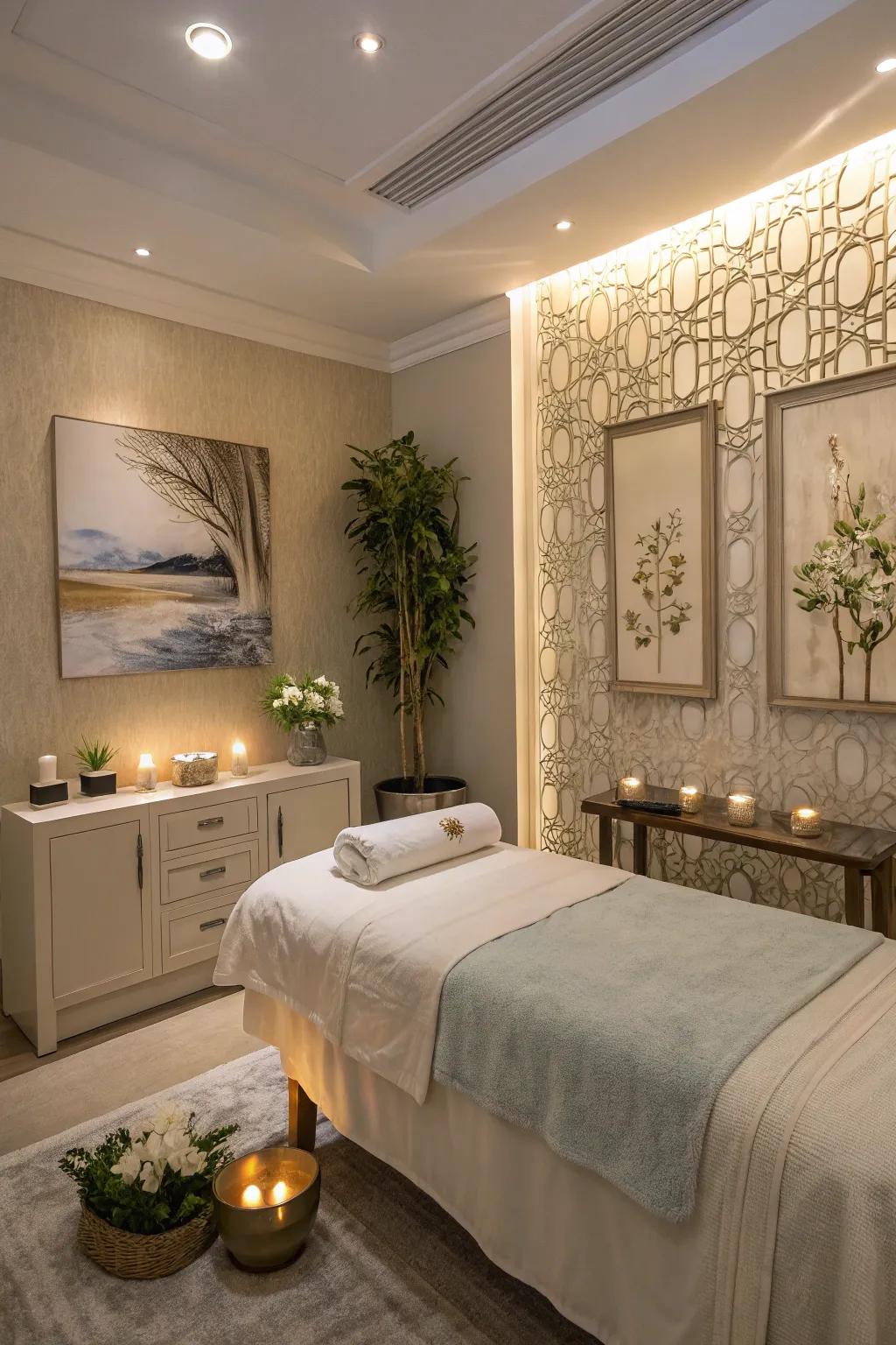 Decorative accents elevate the room's tranquility.