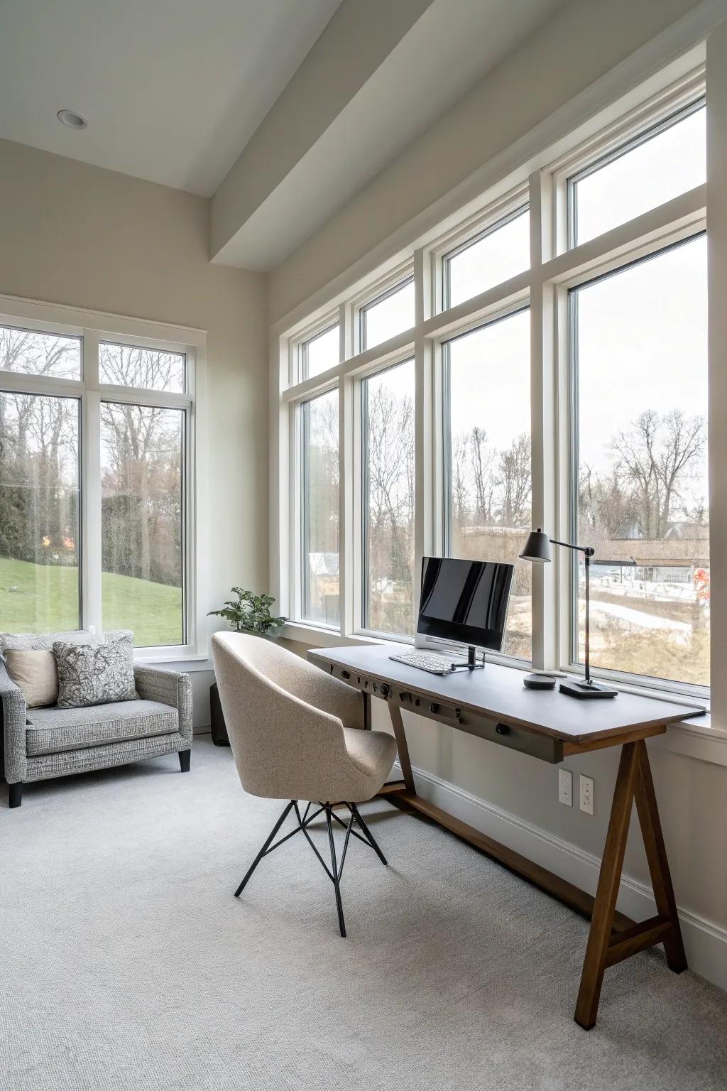 Ambient illumination converts this office into an attractive and dynamic environment.