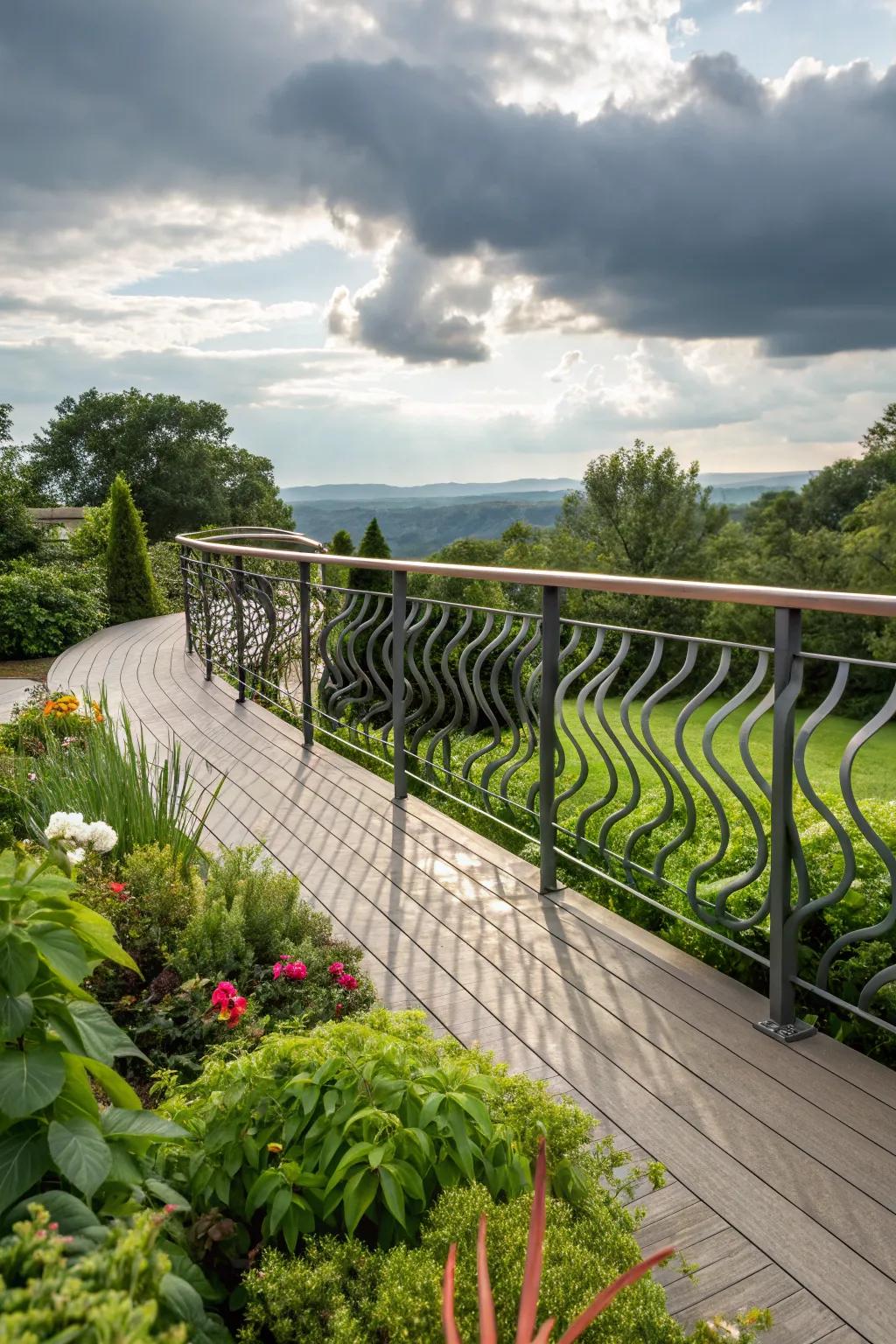 Undulating metal designs bestow a playful elegance upon your deck.