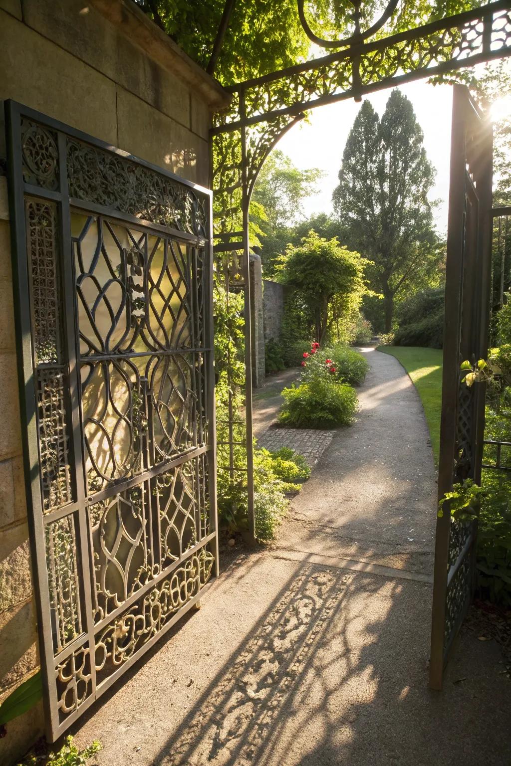 Geometric compositions impart a modern edge to metal gates.