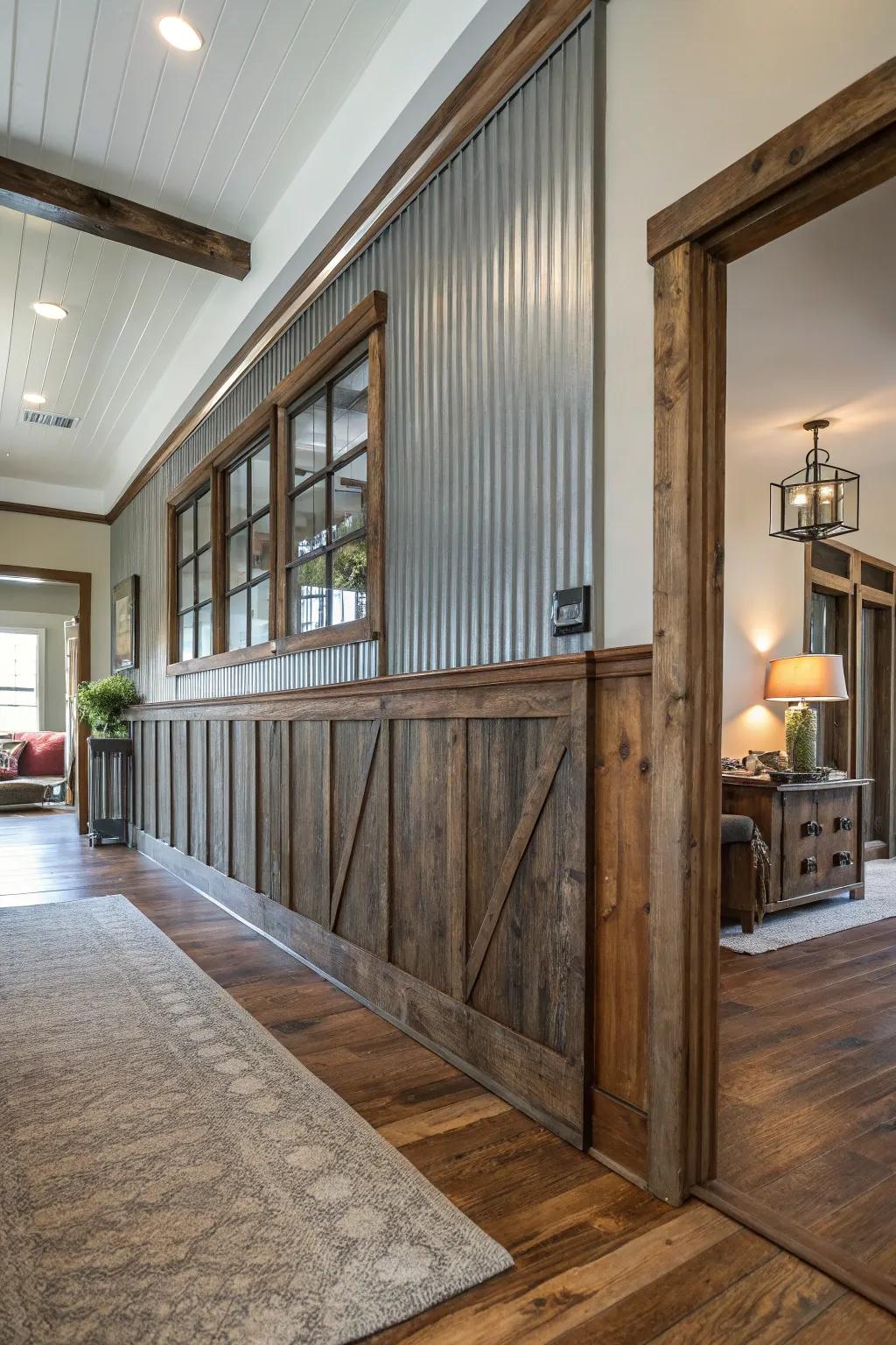 Unite metallic paneling alongside natural materials for a harmonious aesthetic.