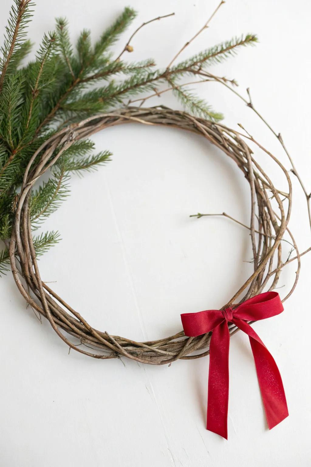 An understated garland featuring just a few sprigs and an unadorned ribbon for an elegant entrance.