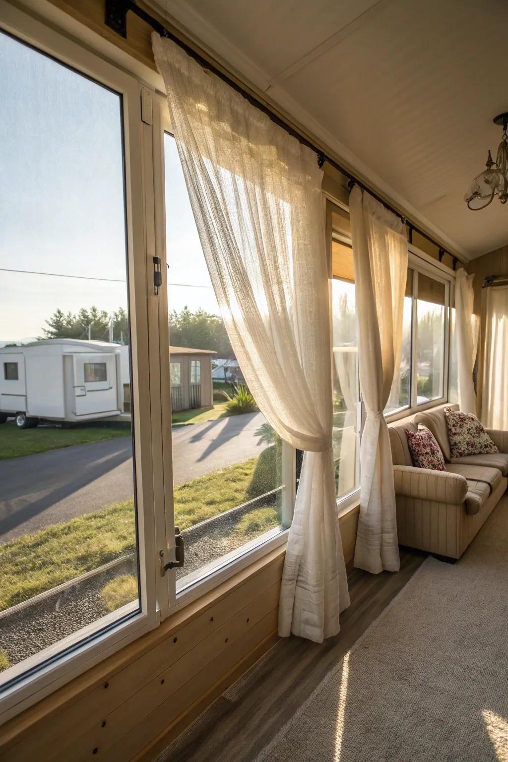 The atmosphere of your mobile home can be improved by maximizing natural light.