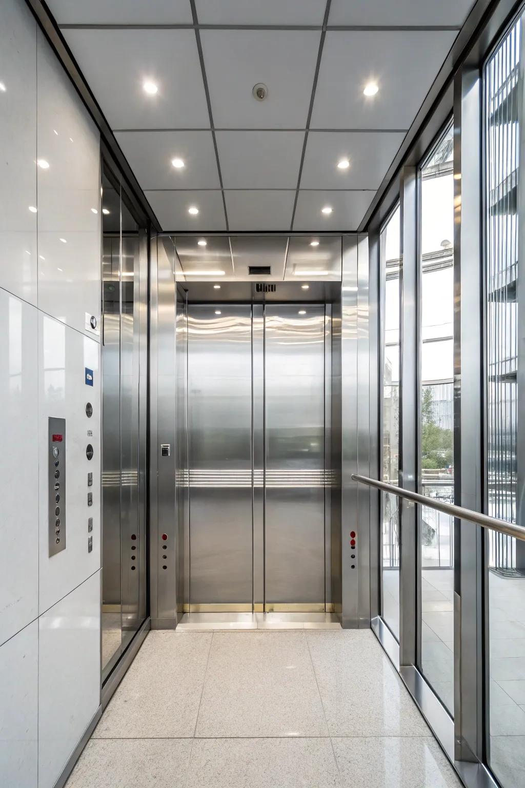A minimalist elevator design featuring clean lines and a tranquil ambiance.
