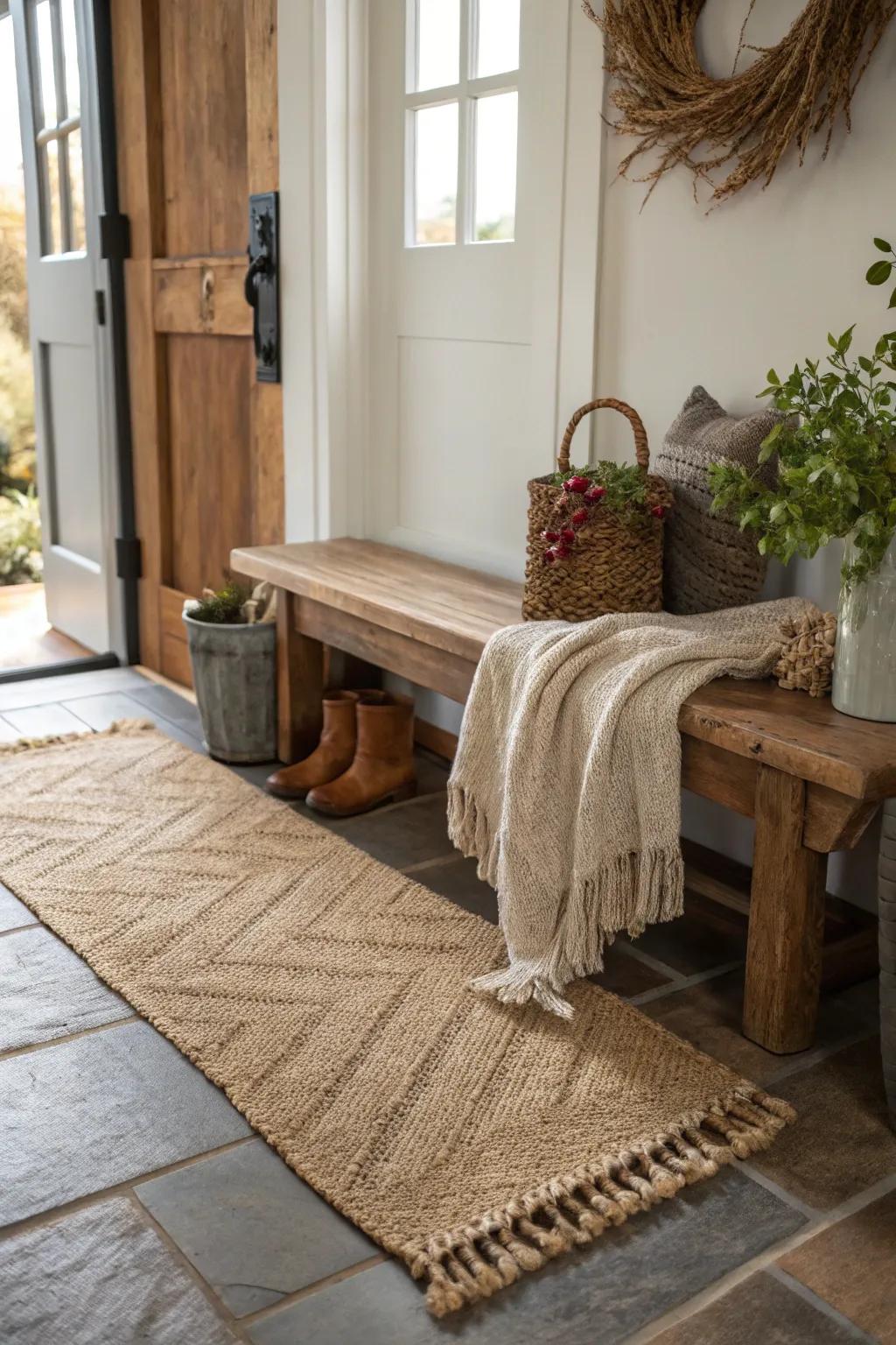 Textured fabrics establish a welcoming atmosphere.