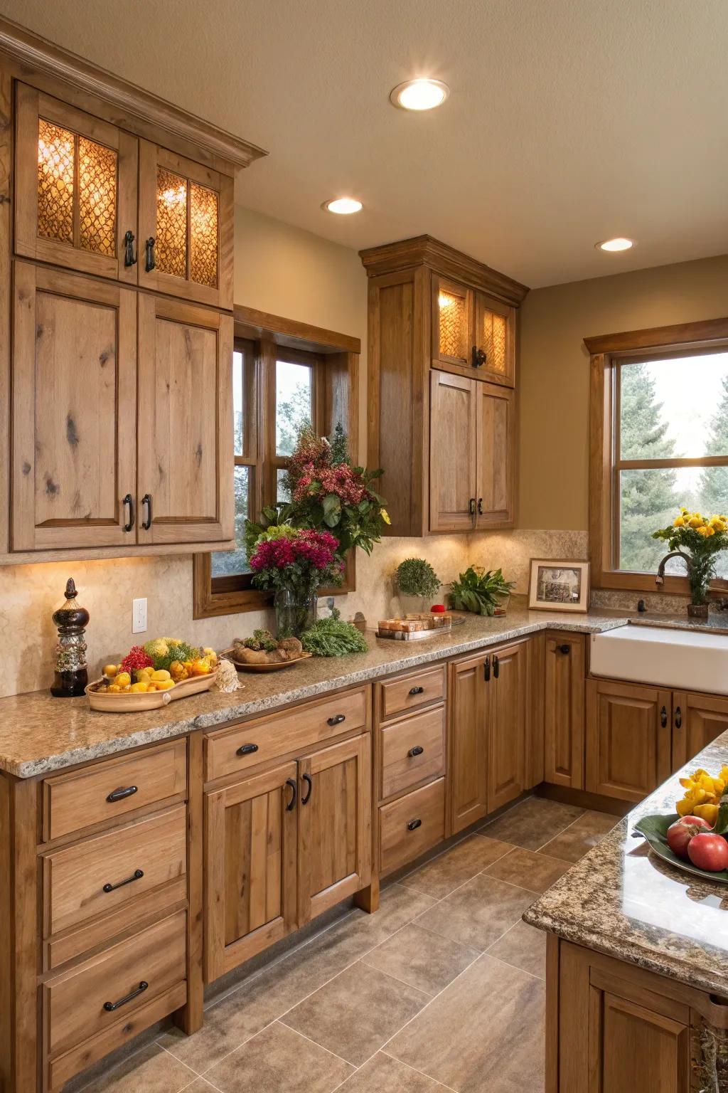 Cozy hues enhance the inherent colors of walnut.
