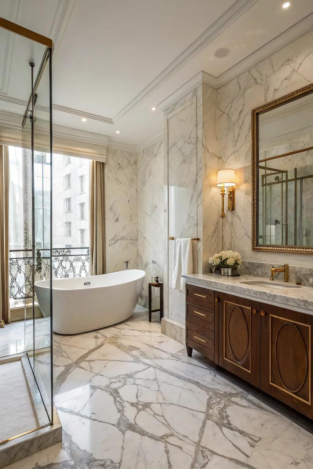 Sophisticated materials such as stone bring a sense of luxury to the bathroom.