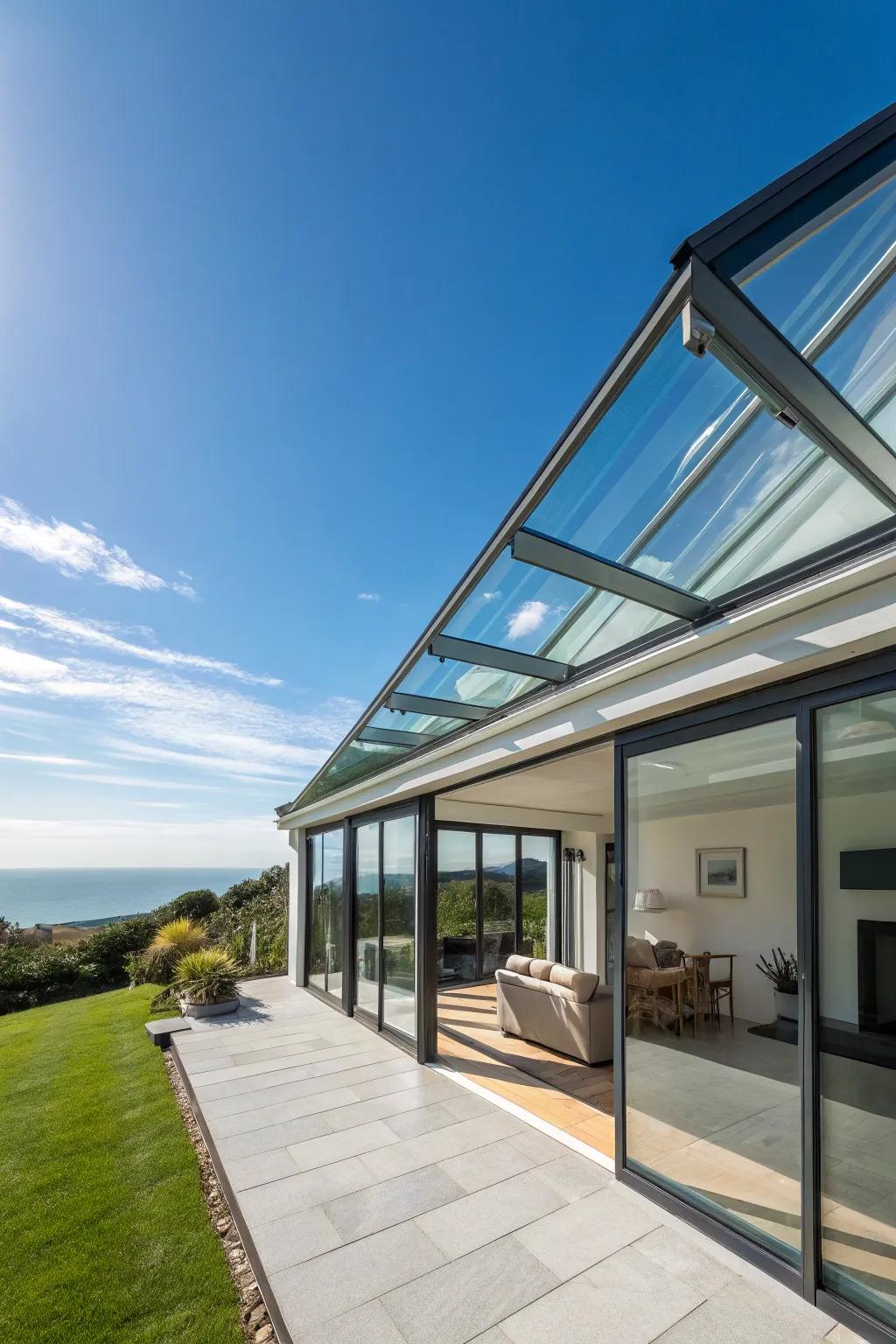 Glass roofs beckon natural illumination and expansive vistas into your abode.