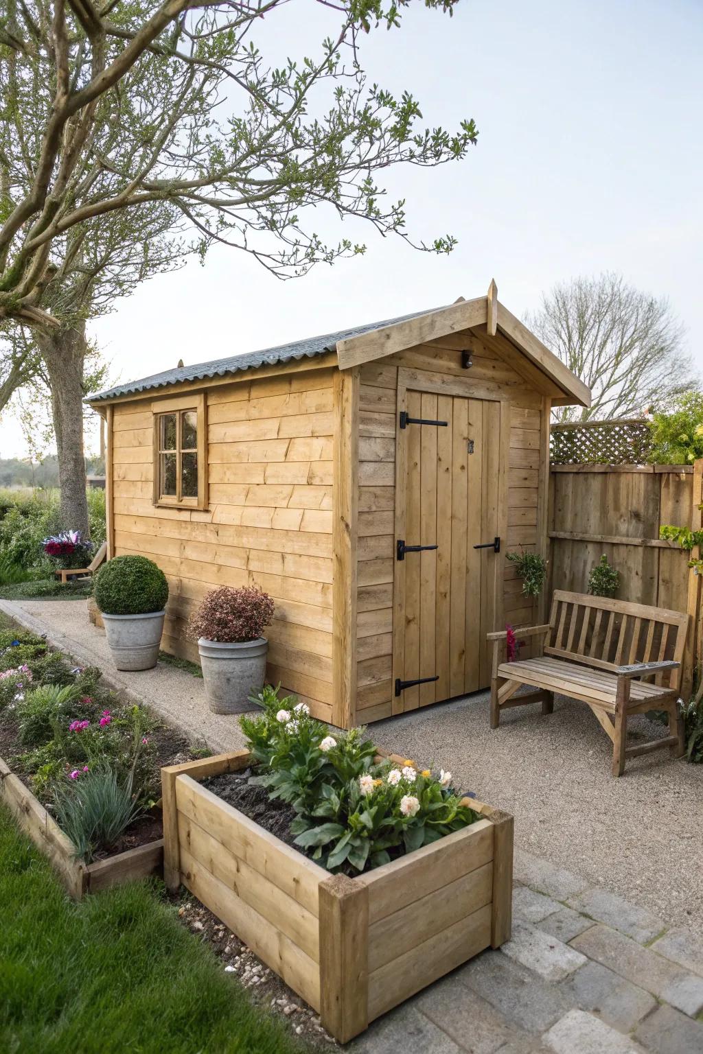 An inherent timber shed that exudes comfort and charm.