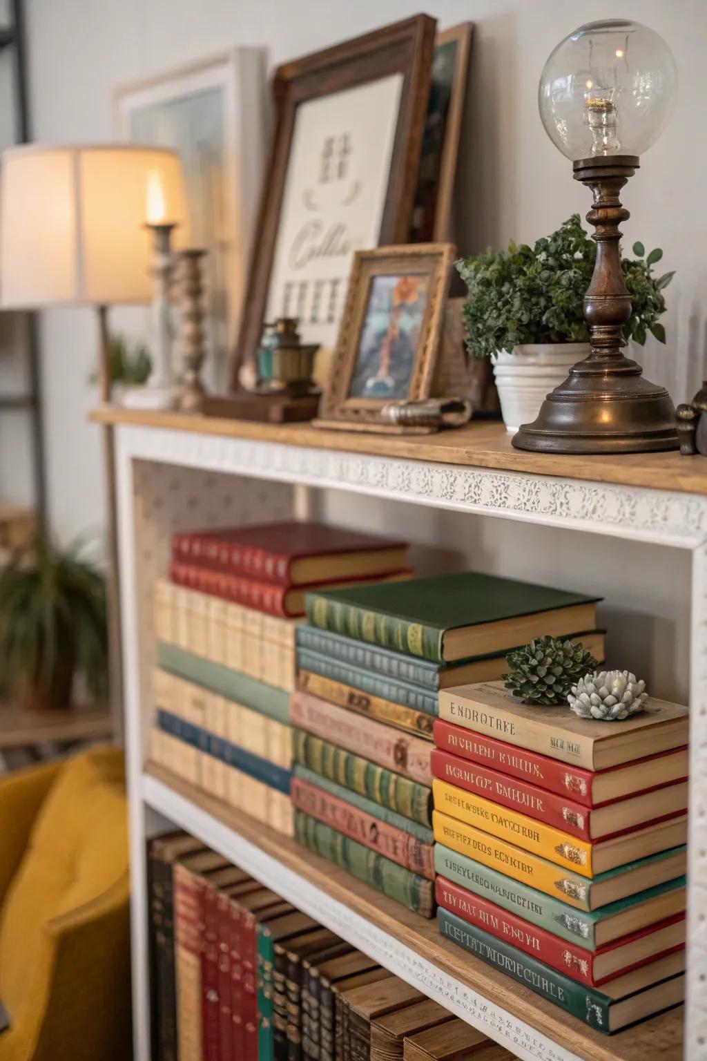Attain sophistication by stacking books horizontally.