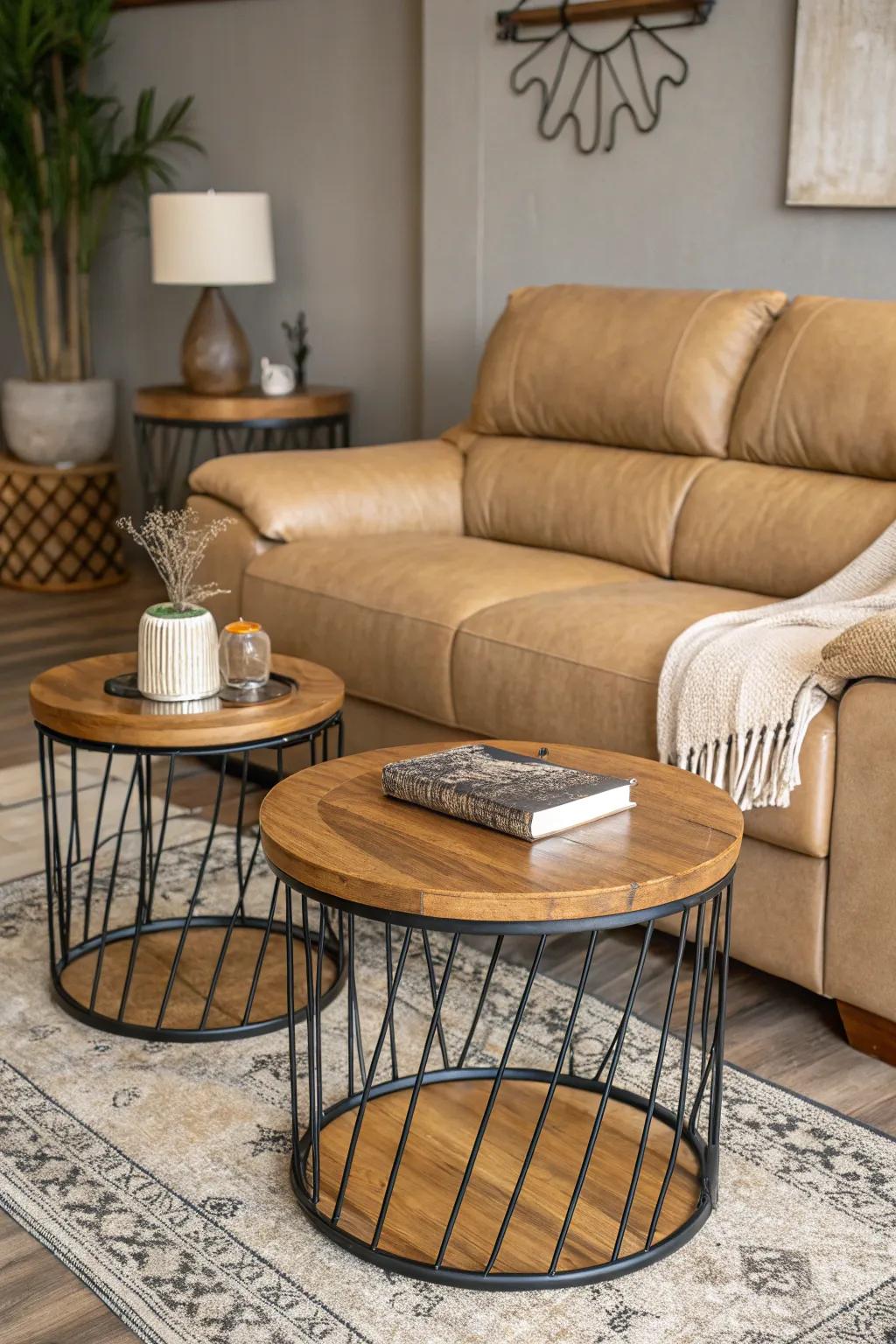 Blended materials establish a harmonious and contemporary area.