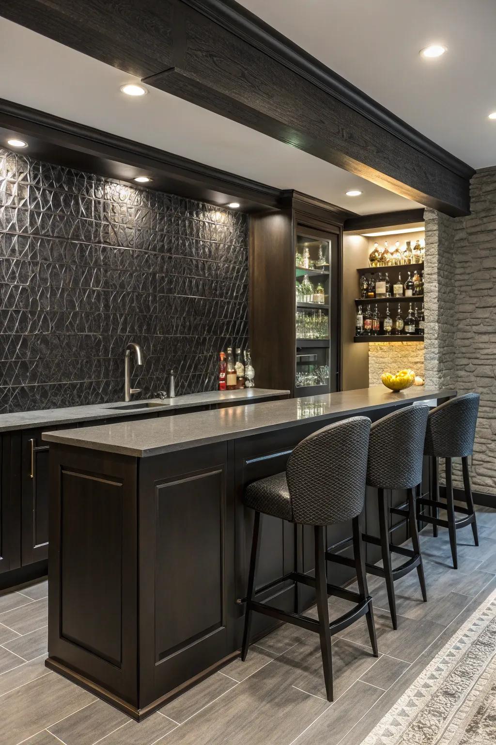 A structured back panel appends character to your wet bar.