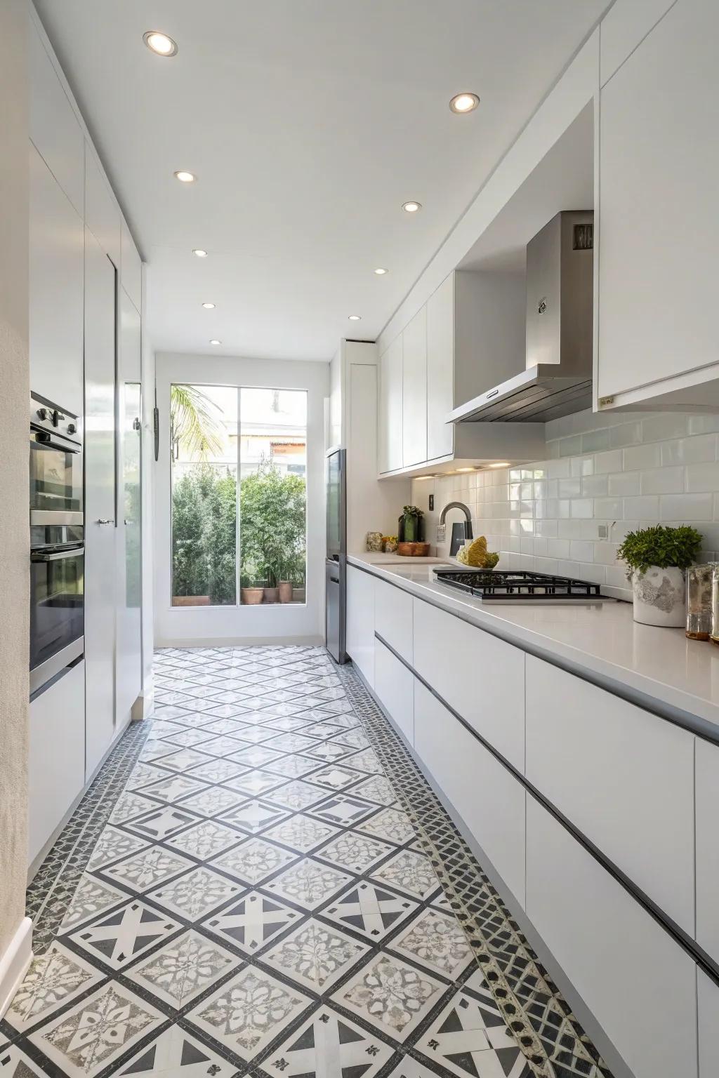 Geometric patterns add a contemporary flair to the kitchen.