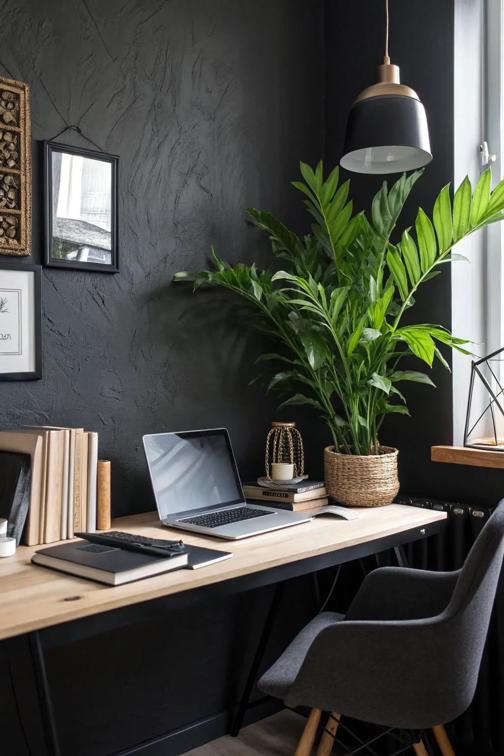 A touch of nature invigorates the sophisticated office environment.