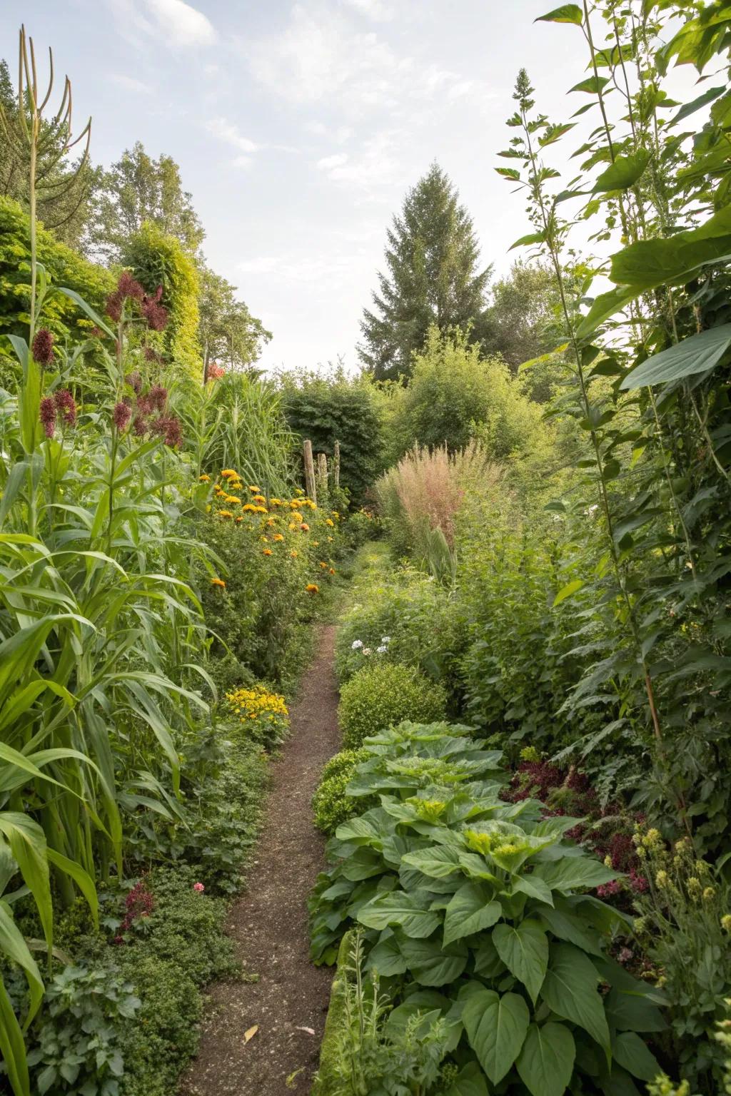 Stratified vegetation introduces profundity and intrigue to a narrow garden.