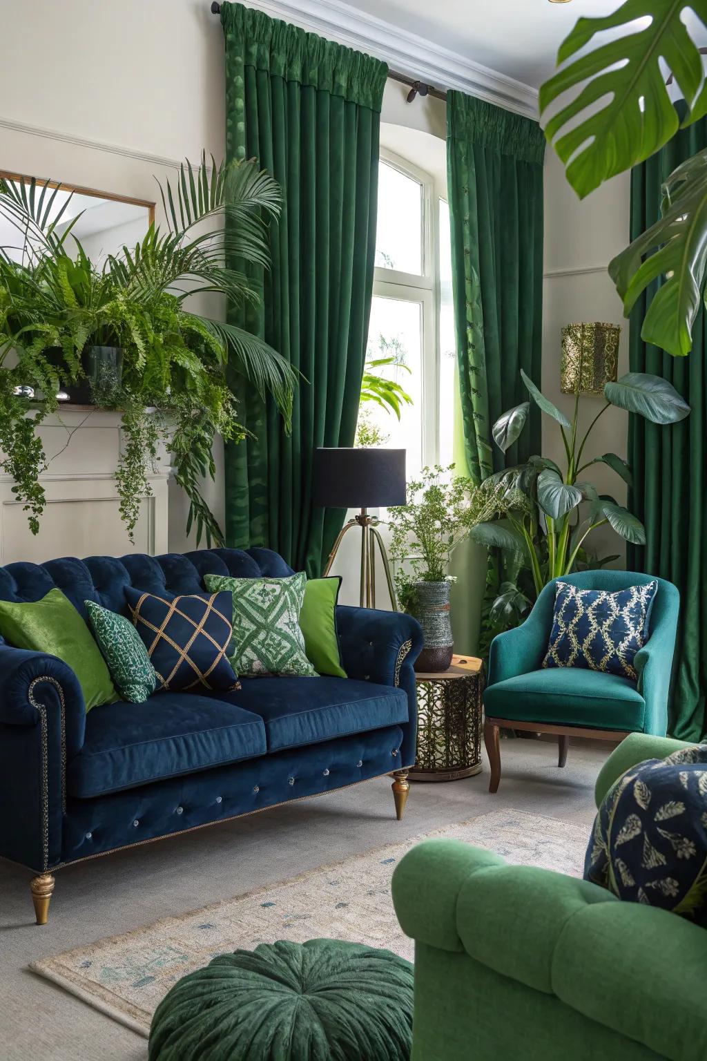 Interior flora complements the emerald tones and imparts vibrancy.
