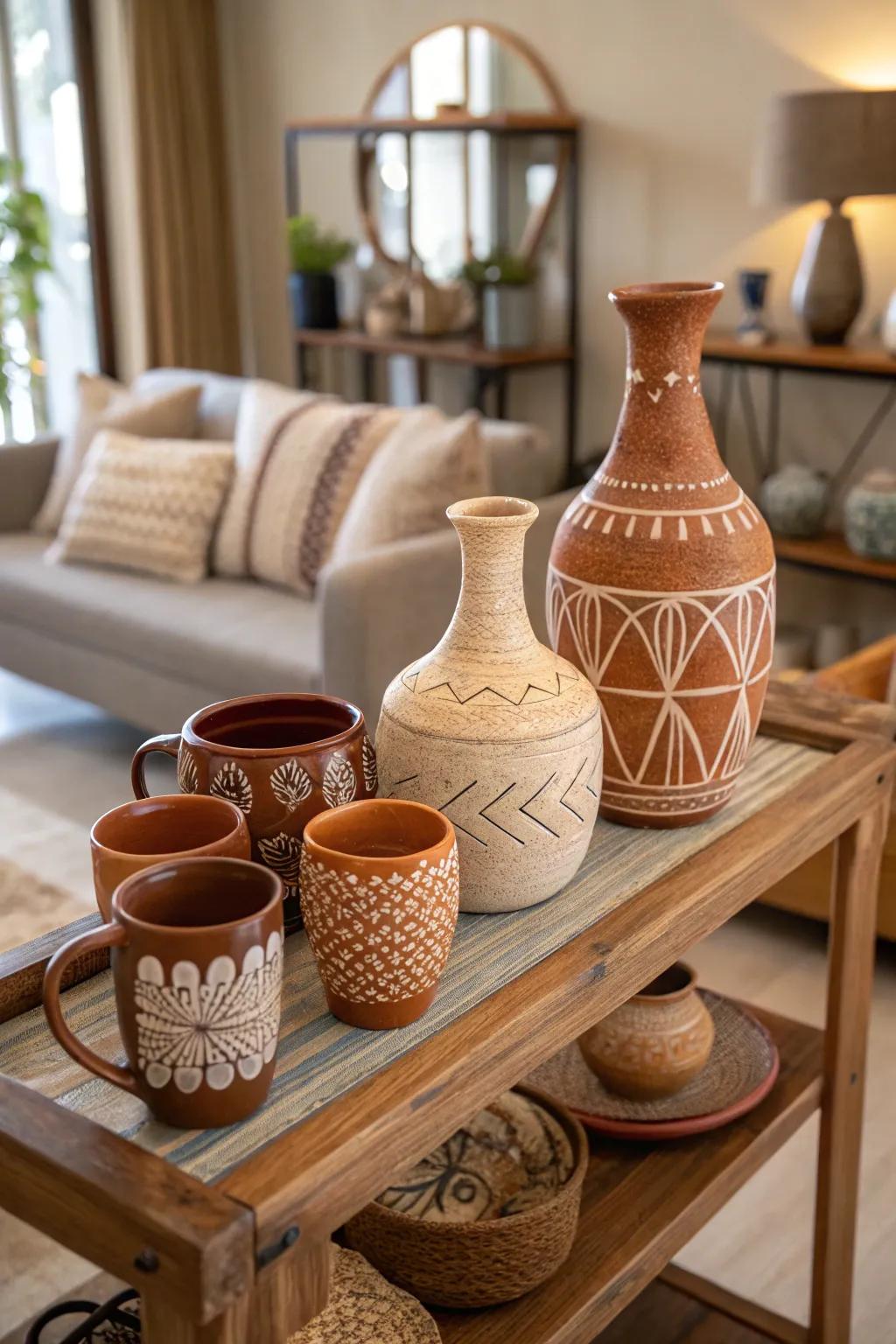 Hand-shaped ceramics bring a personalized and artistic touch.