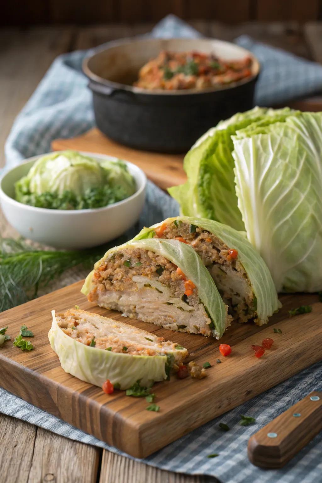 A stuffed complete cabbage, offering a unique and flavorful addition to the New Year's menu.
