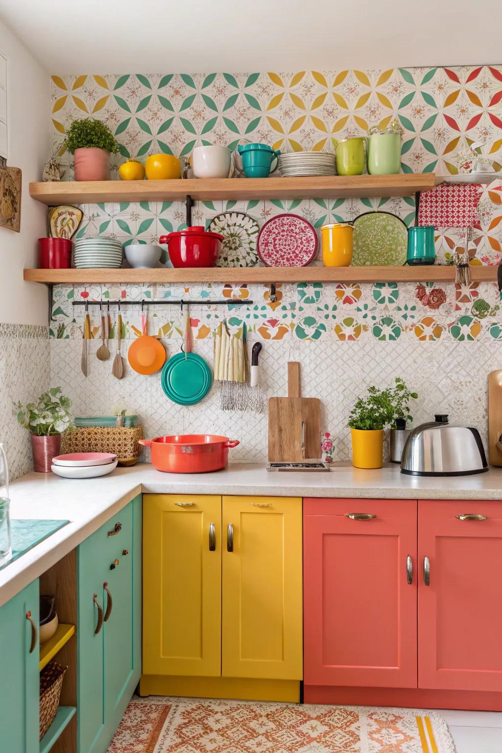 Decorative wall covering backsplashes provide a customizable and vibrant kitchen accent.