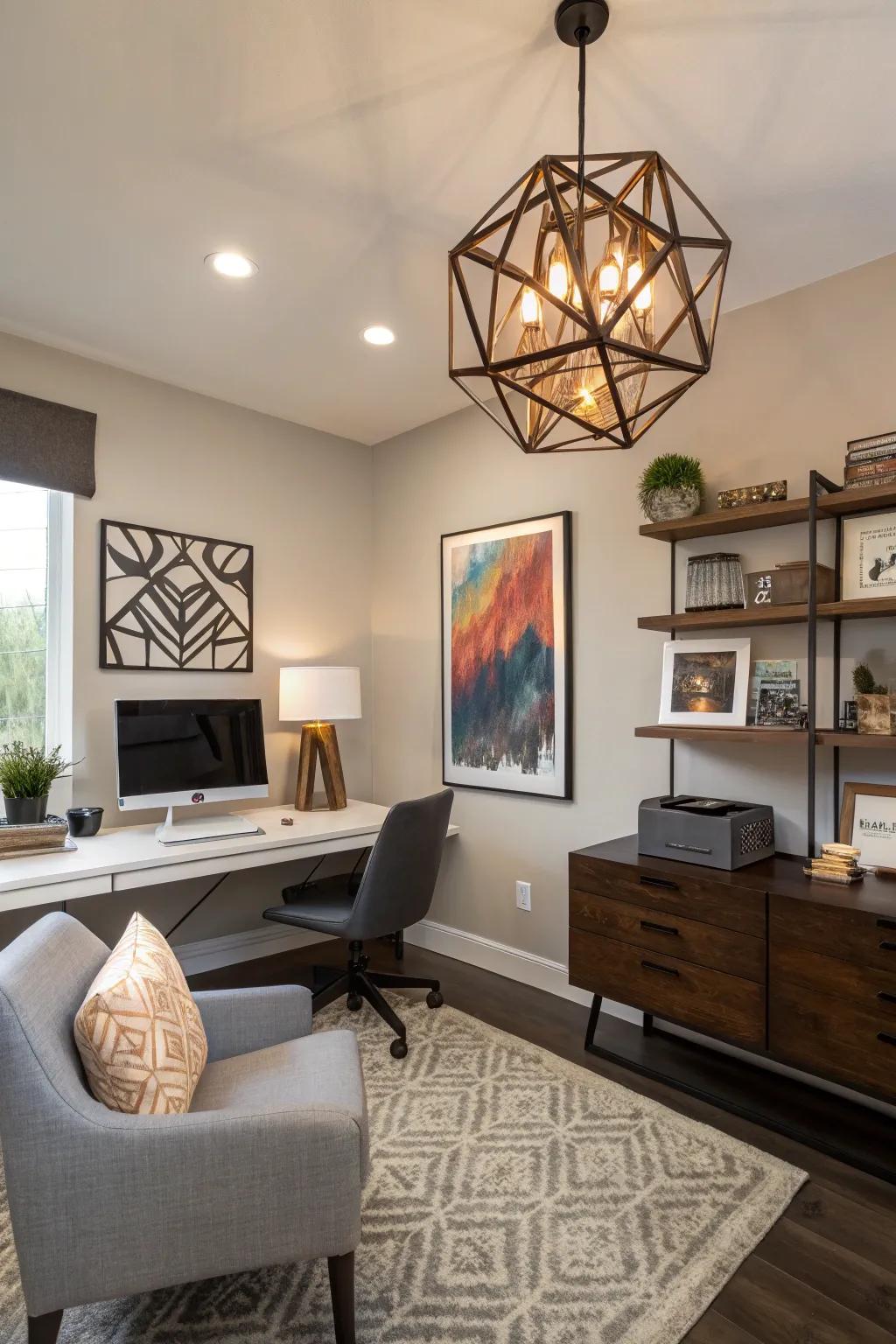 Unique geometric components add an artistic flair to office lighting.
